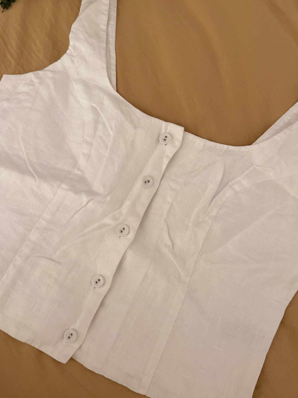White Linen Button-Front Crop Tank